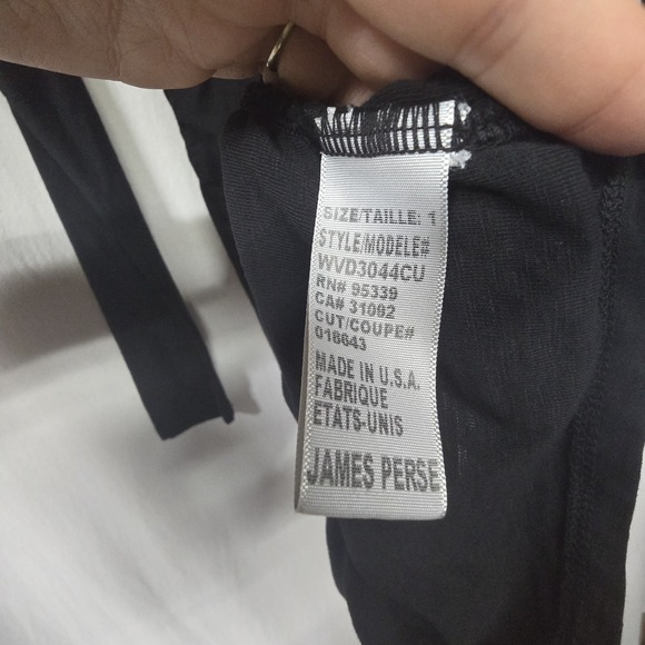 Standard James Perse Ruched Top Long-sleeve V-Neck Cotton Stretch Black Size 1/S - Picture 4 of 7